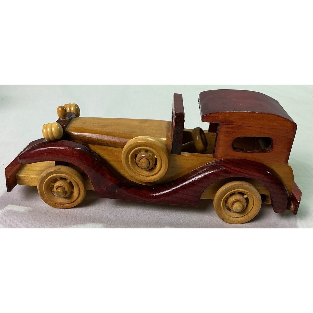 Wooden Vintage Car Model Handmade Two Tone Classic Automobile Display Decor